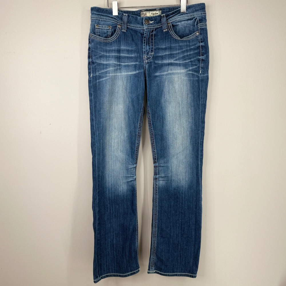 BKE Payton Bootcut Jeans Womens 32L Blue Stretch Contrast Stitch 33.5" Inseam